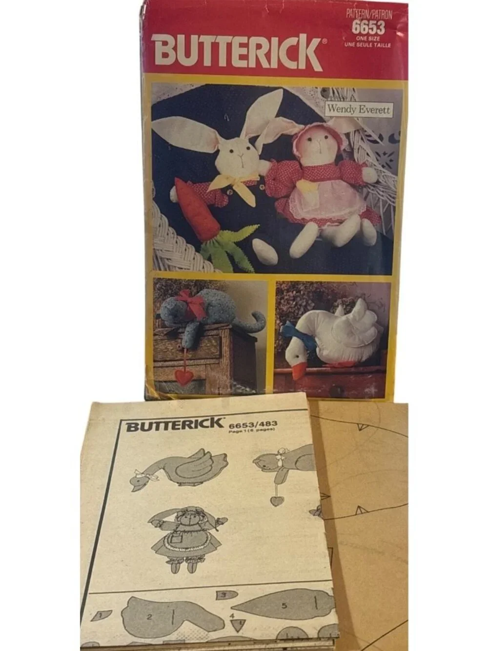 Vintage Sewing Pattern Butterick 6653 Country Animals Bunny Duck Cat 1988
